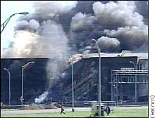 Pentagon burning after hit by third plane. (cnn)