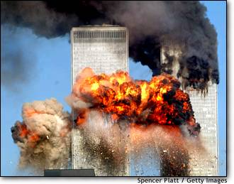 Towers burning, different view. (msnbc)