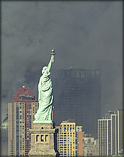 Statute of Liberty watching the burning of the World Trade Towers. (abc)